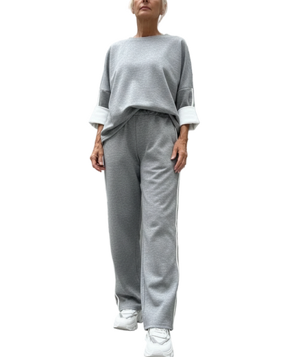 Conjunto Casual de Top e Calças de Perna Larga para Mulher