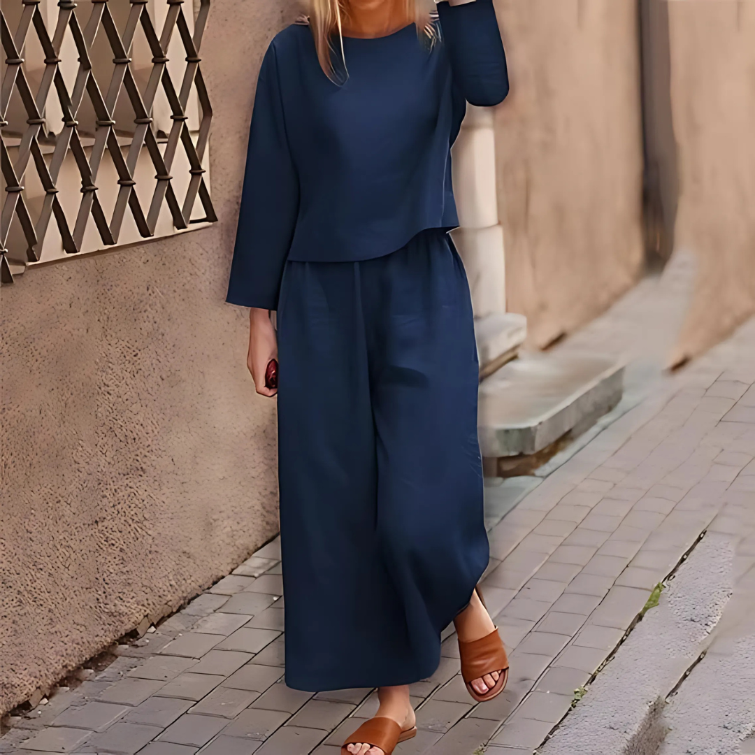 Conjunto Casual de Blusa e Calças Estilo Palazzo  para Mulher