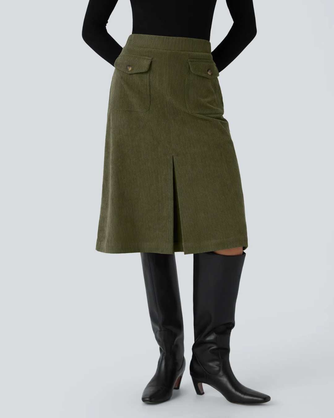 Saia Casual para Mulher com Bolsos e Aba Lateral à Frente