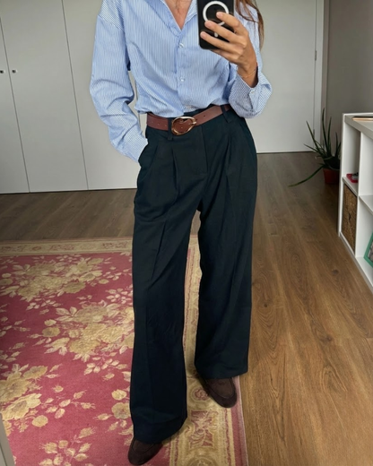 Calças de alfaiataria com perna larga e cintura alta para mulher