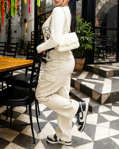 Calças Cargo de Ajuste Reto e Regulável para Mulher