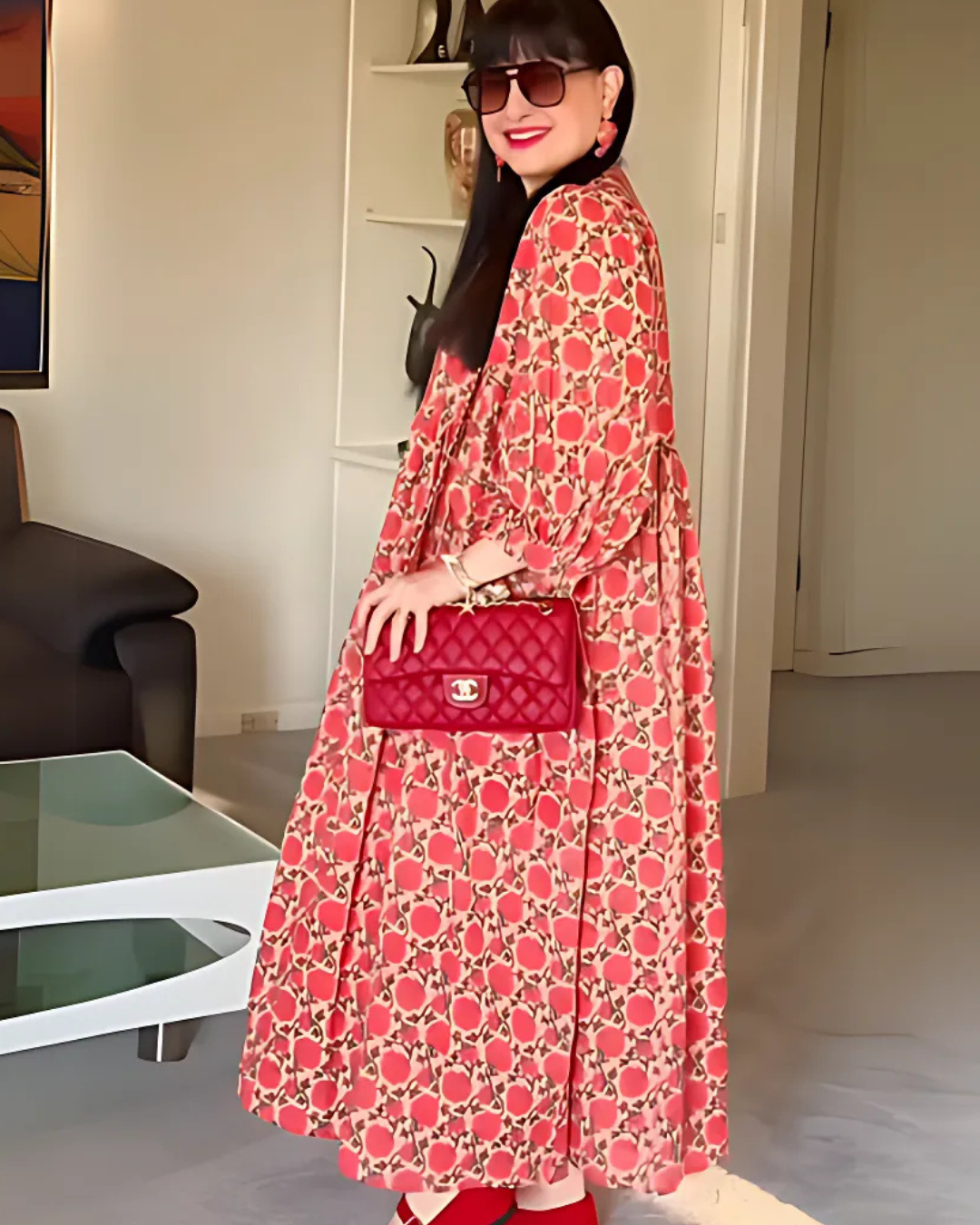 Vestido Midi de Manga Comprida com Estampado Floral