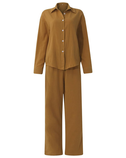 Conjunto Elegante de duas peças de Camisa com Mangas Compridas