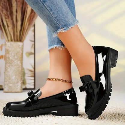 Sapatos de Couro de Cor Sólida para Mulher com Sola Grossa