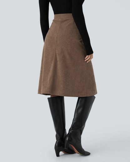 Saia Casual para Mulher com Bolsos e Aba Lateral à Frente