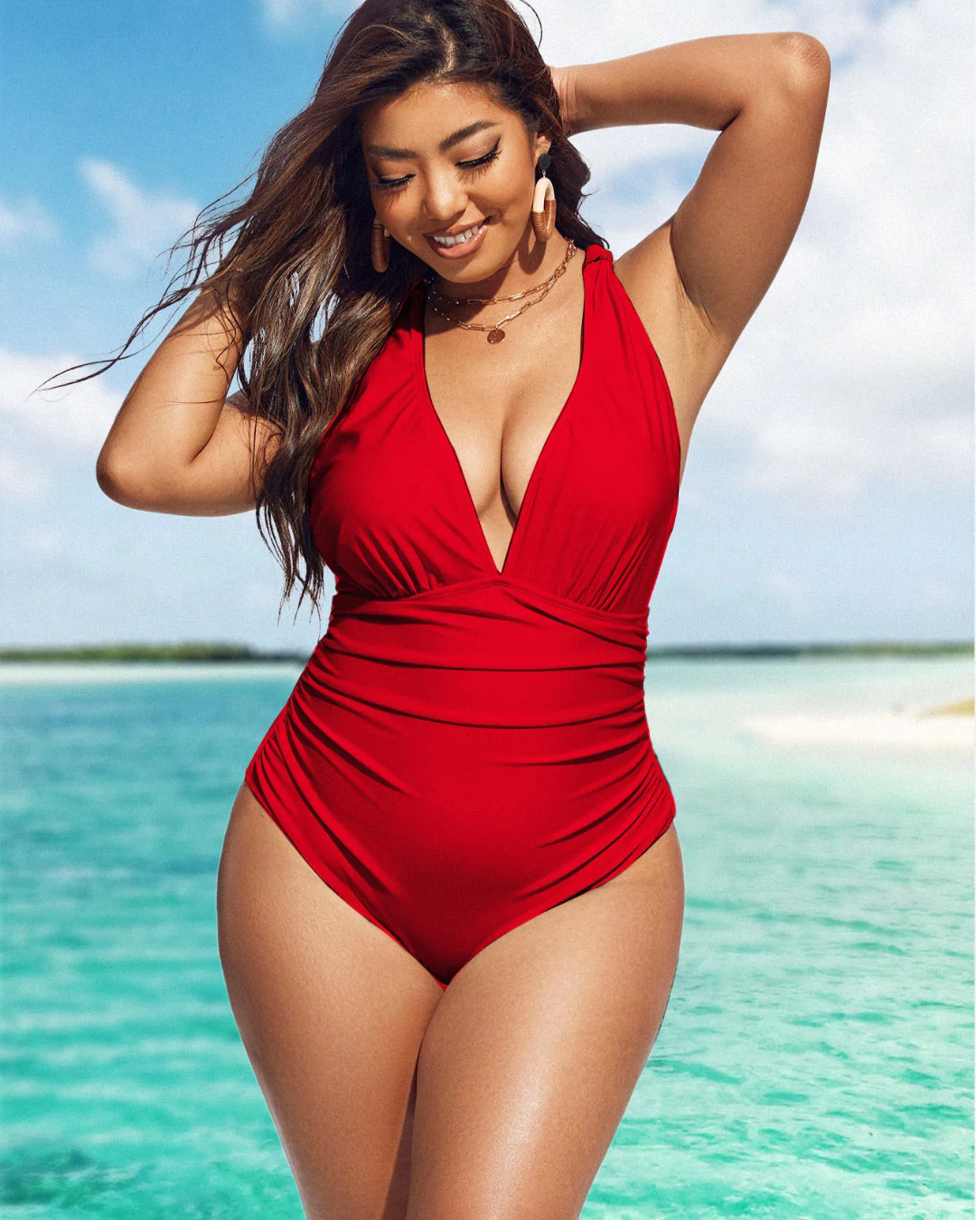 Fato de banho de uma só peça com rufos lisos