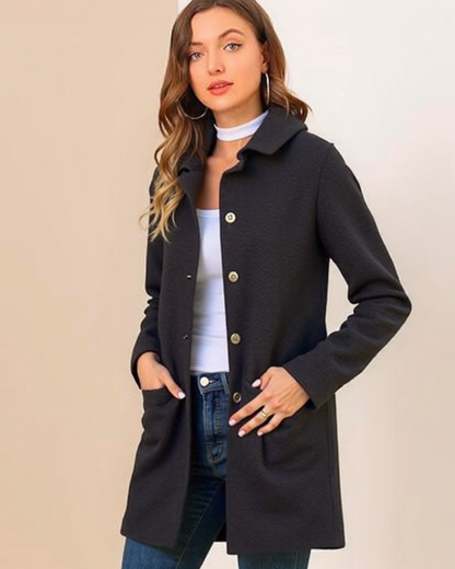 Casaco casual com botão frontal e bolsos para mulher