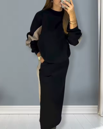 Conjunto folgado com top de manga comprida e saia com abertura para mulher®