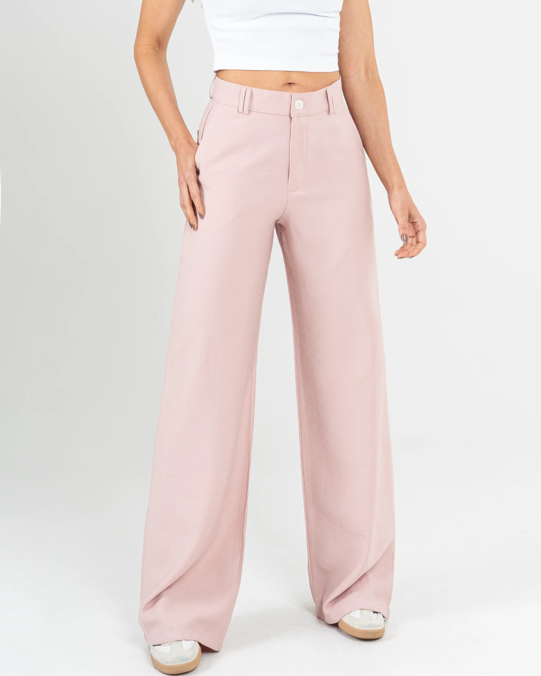 Calças Rectas de Cintura Alta e Bolsos Frontais de Estilo Utilitário