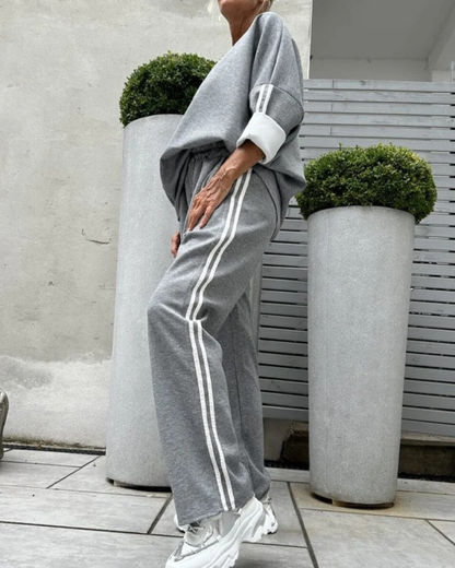 Conjunto Casual de Top e Calças de Perna Larga para Mulher