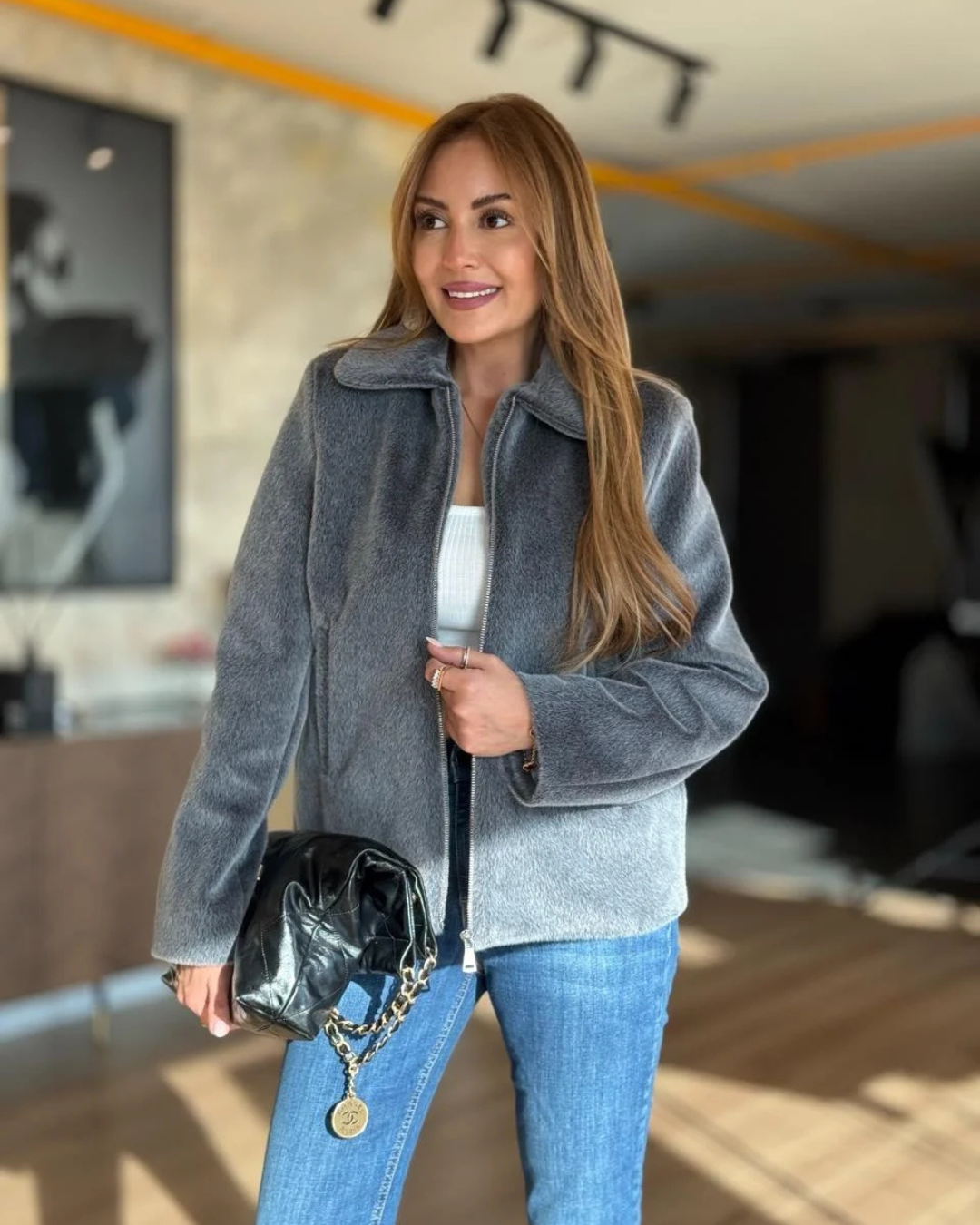 Casaco de veludo brilhante para mulher