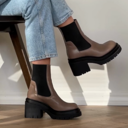 Botas com biqueira redonda e salto baixo para mulher