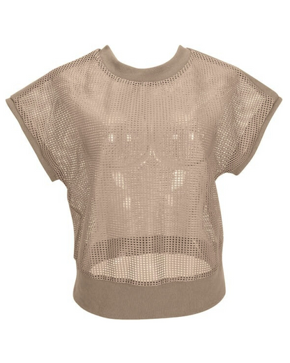 Conjunto de camisa e calças de malha em croché para mulher