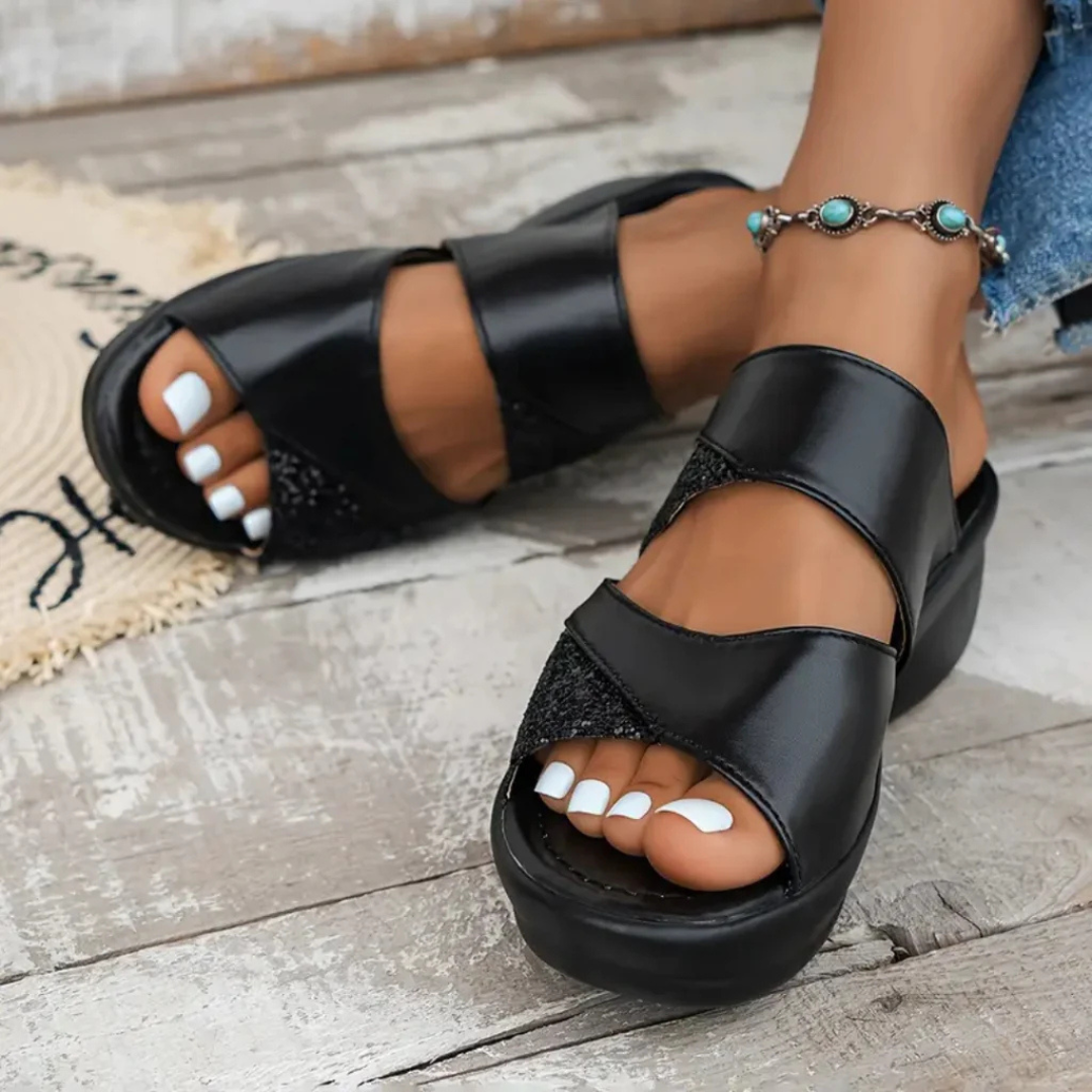 Sandálias de cunha com lantejoulas para mulher