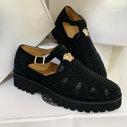 Sandálias de luxo com strass para homem