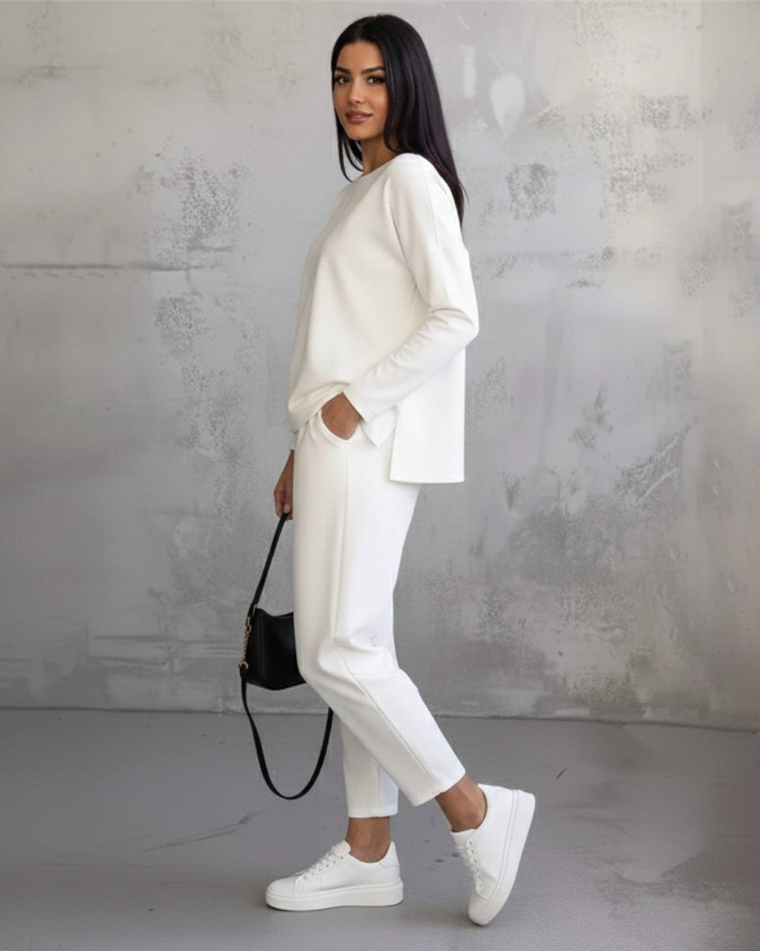 Conjunto de Camisola de Manga Comprida e Calças Casuais para Mulher