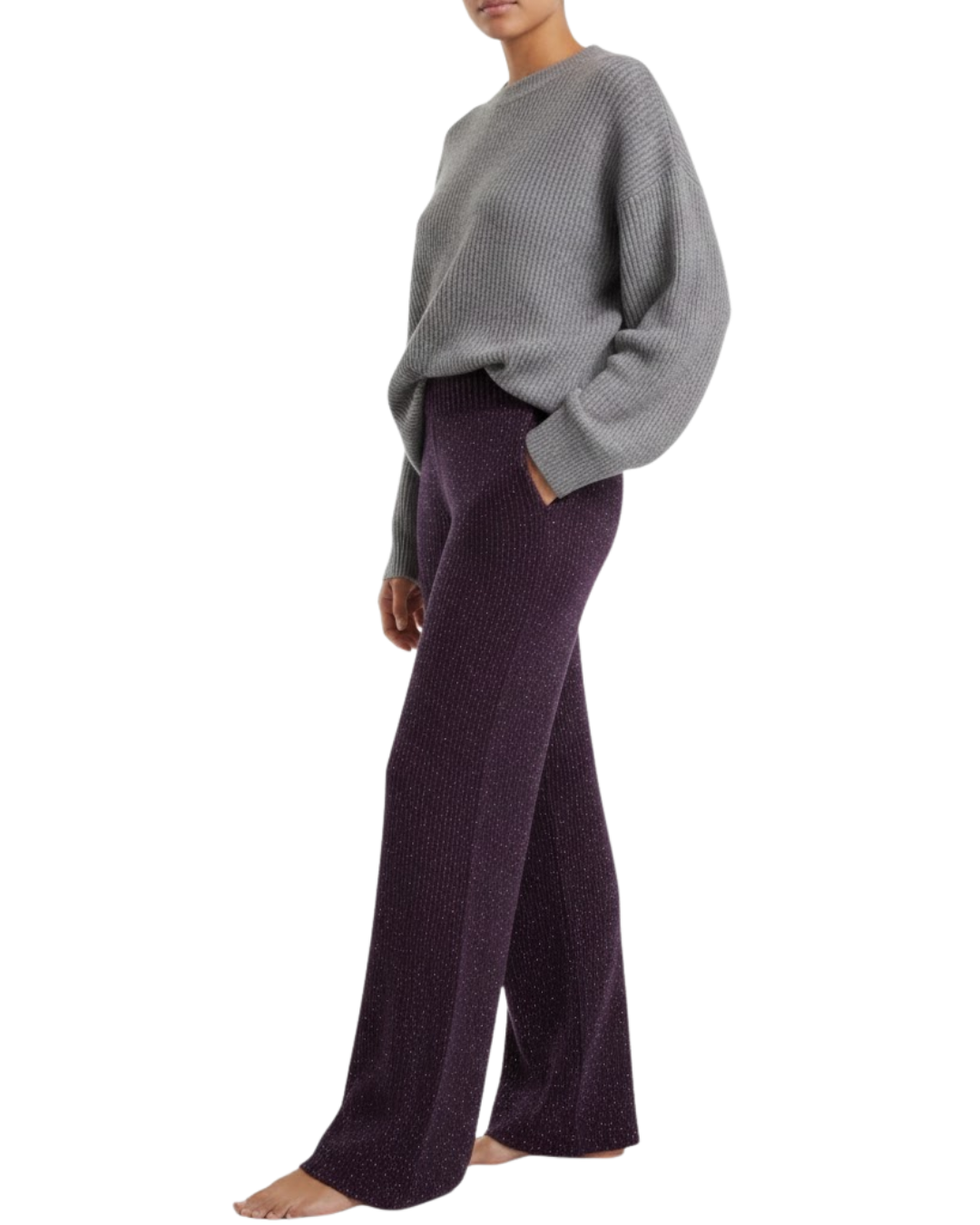 Calças de Perna Larga com Toque de Brilho para Mulher