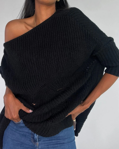 Camisola Unicolor com Gola Assimétrica para Mulher