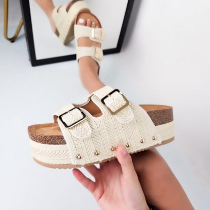 Sandálias casuais de sola alta com ajuste de tira dupla