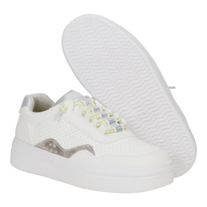 Sapatilhas Urbanas em Pele Branca com Pormenores Contrastantes