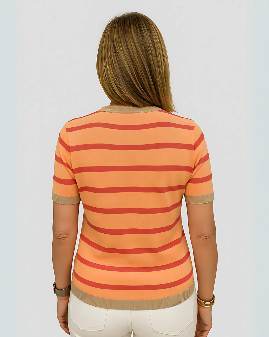 Camisa de Manga curta às riscas com gola Redonda em Estilo Casual