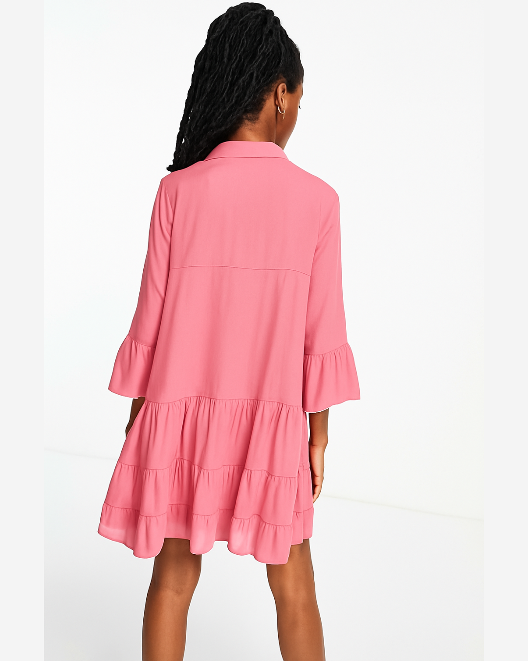 Vestido Casual de Linho Solto com Decote em V e Mangas 3/4 para Mulher