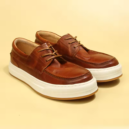 Sapatos casuais de couro com cordões para homem