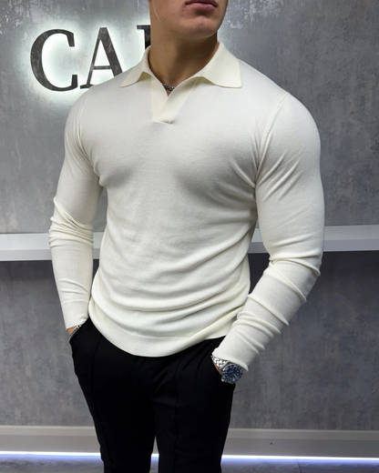 Polo de manga comprida suave e respirável para homem