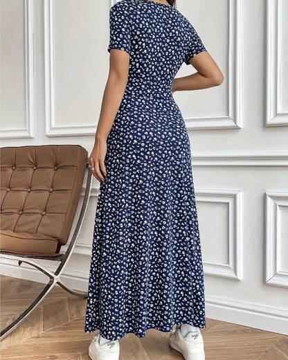 Vestido longo elegante e casual com decote em V