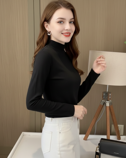 Camisola de manga comprida com gola alta para mulher