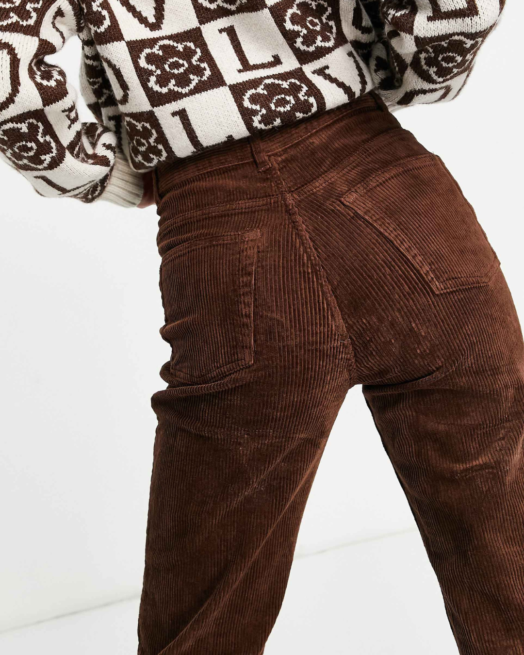 Calças de Veludo Cotelê Microfino de Cintura Alta com Elástico