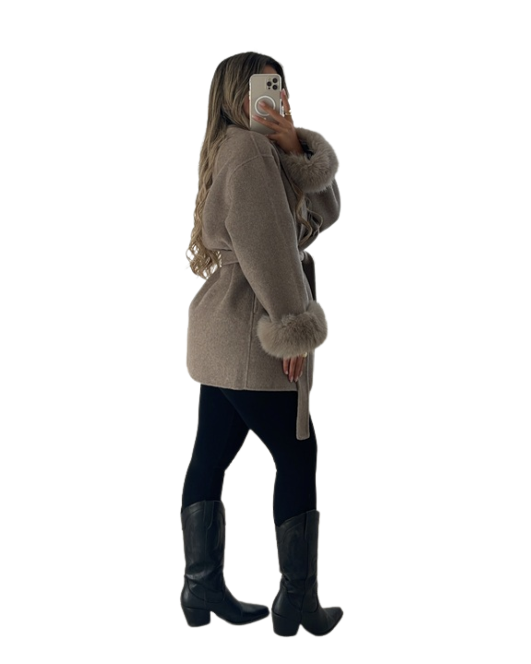 Sobretudo Midi de Lã com Detalhes de Pelo para Mulher