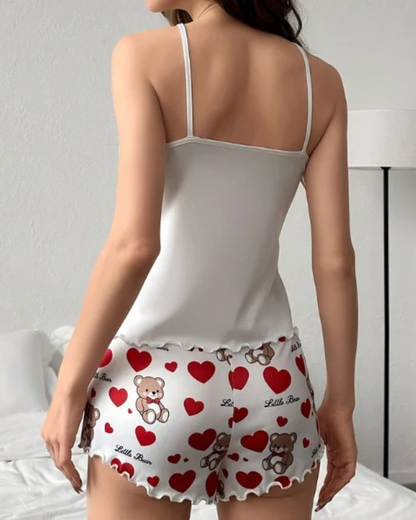 Pijama com alças e cintura elástica para mulher