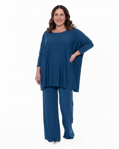 Conjunto amplo e fluido de duas peças para mulher