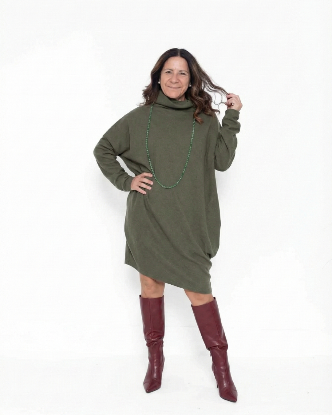 Vestido largo de gola alta com corte descontraído para mulher