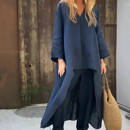 Conjunto Casual de Blusa e Calças Estilo Palazzo  para Mulher