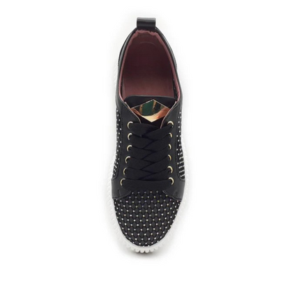 Sapatilhas de Cano Alto Pretas com Design Decorativo em Malha e um Brilho