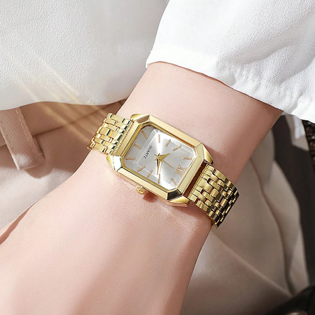 Relógio quadrado de mulher em aço inoxidável