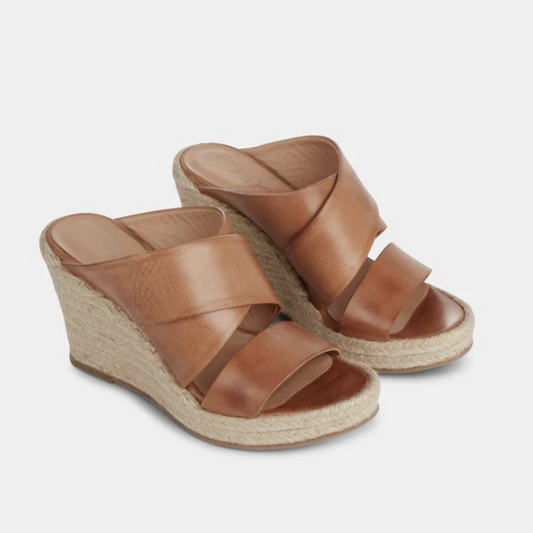 Sandália de Cunha com Tiras Cruzadas e Plataforma de Juta para Mulher