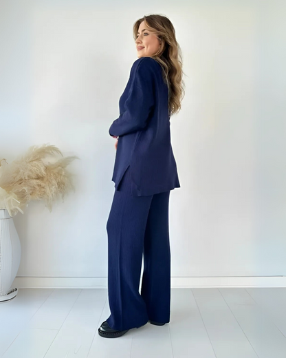 Conjunto Casual de Camisola de Malha de Manga Comprida e Calças Largas