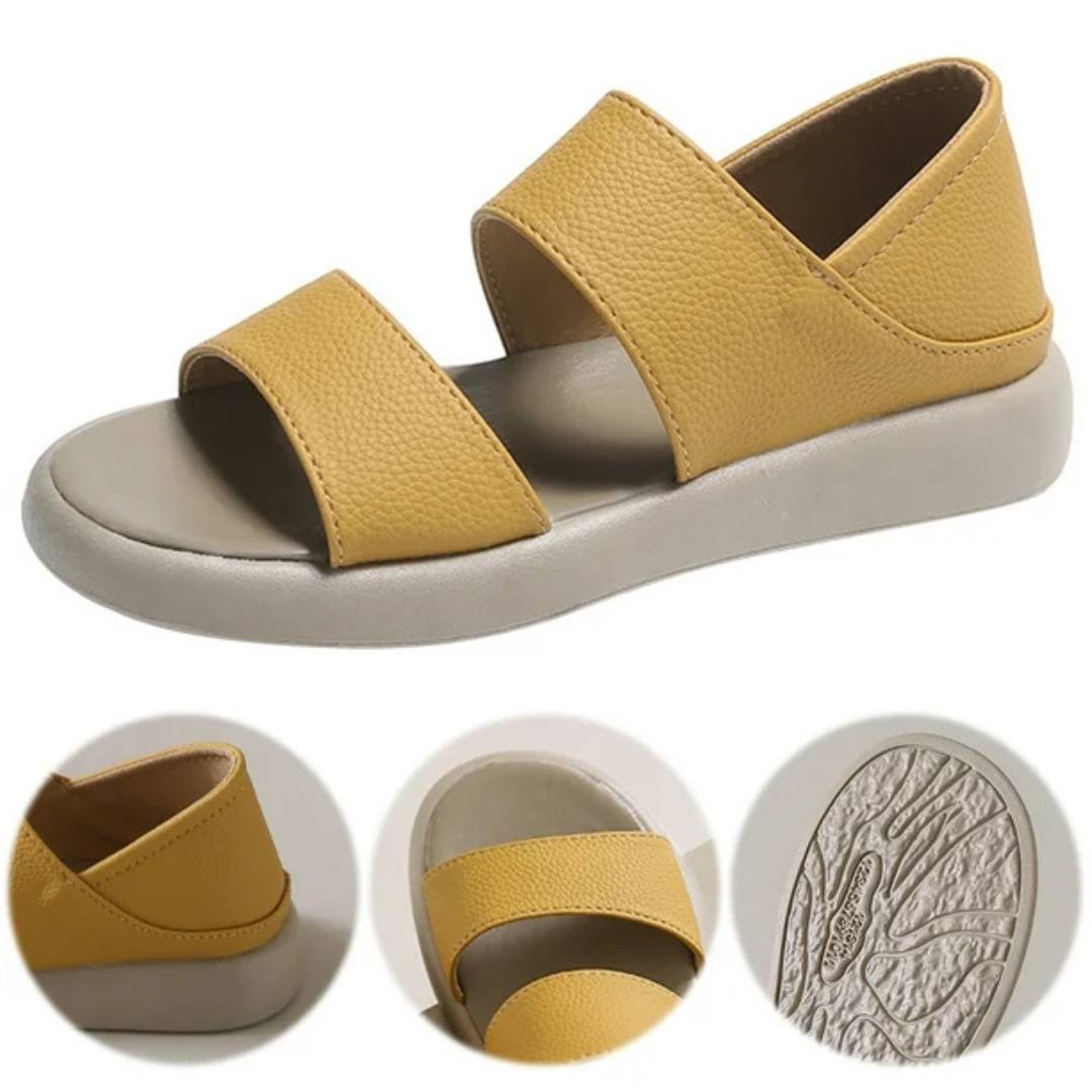 Sandálias elegantes de couro com sola grossa e ergonómica