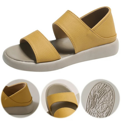 Sandálias elegantes de couro com sola grossa e ergonómica