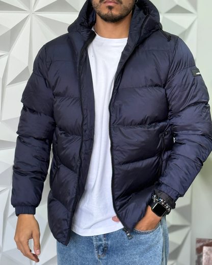 Casaco acolchoado com capuz de estilo urbano para homem