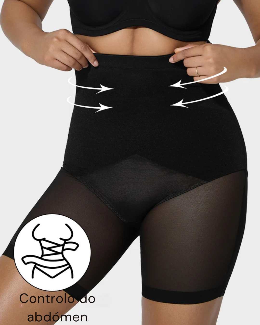 Calções modeladores de cintura alta com malha cruzada até meio da coxa
