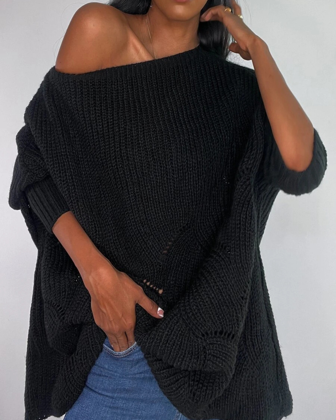 Camisola Unicolor com Gola Assimétrica para Mulher