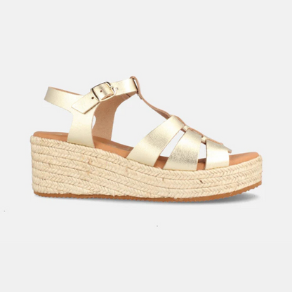 sandálias de mulher com plataforma de esparto e tiras cruzadas