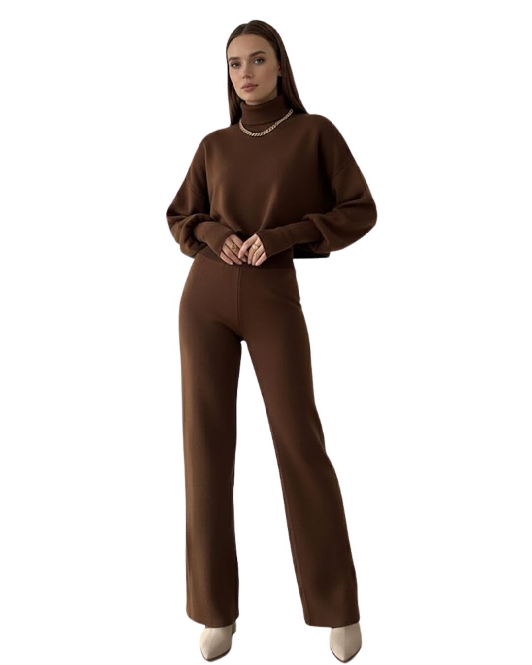 Conjunto de Duas Peças com Top de Gola Alta para Mulher