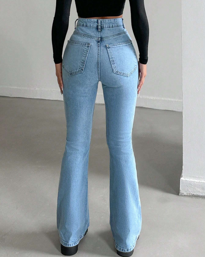 Calças de cintura subida com fundo em forma de sino