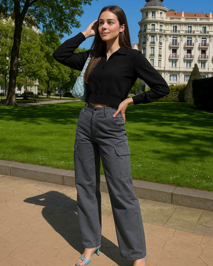 Calças Cargo de Ajuste Reto e Regulável para Mulher