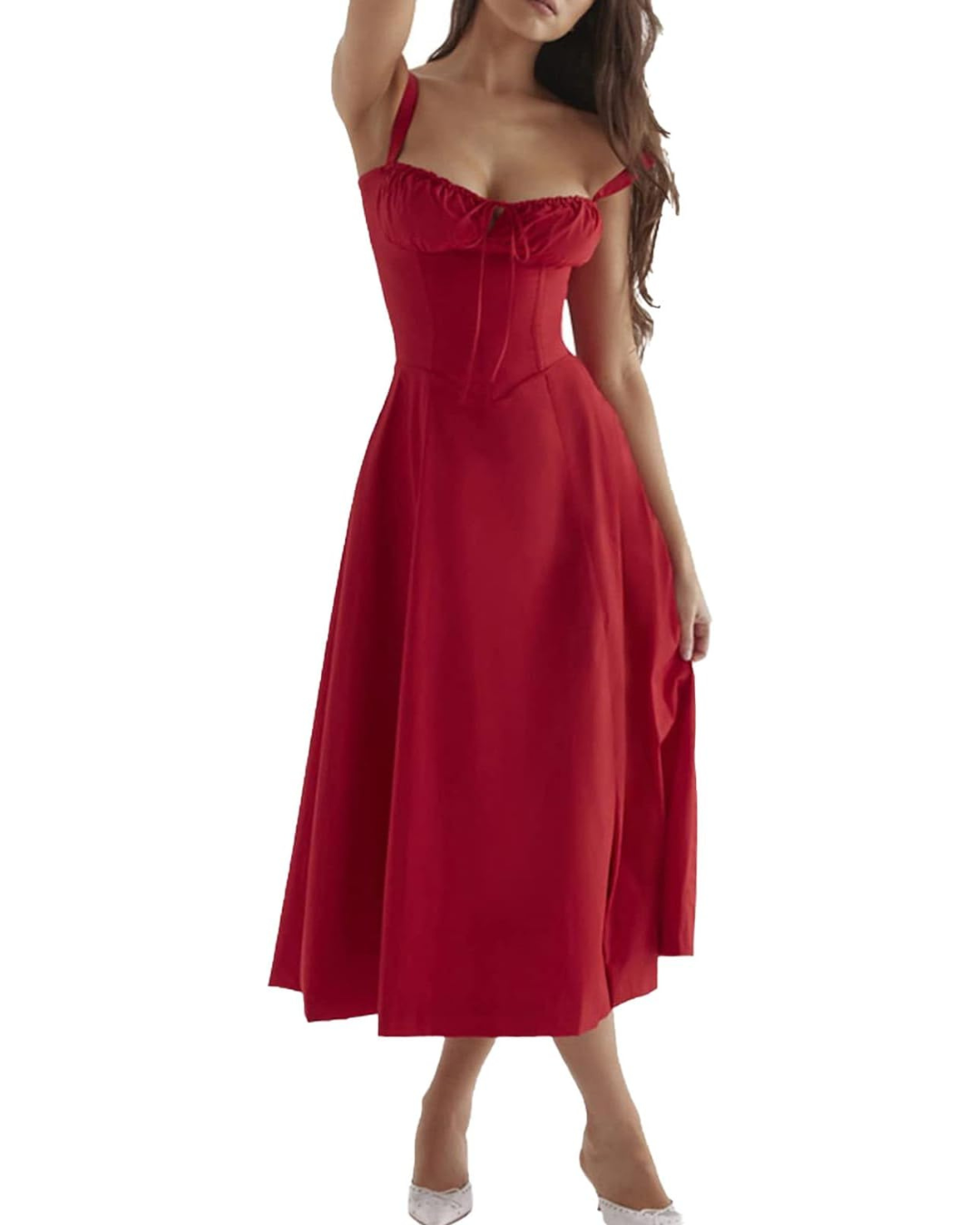 Vestido comprido com silhueta romântica e decote delicado